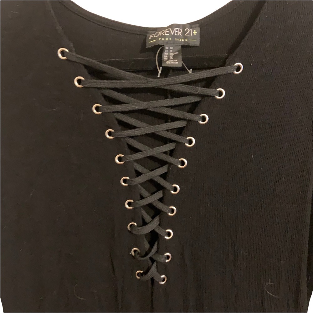 Faux lace up long sleeve Black dress